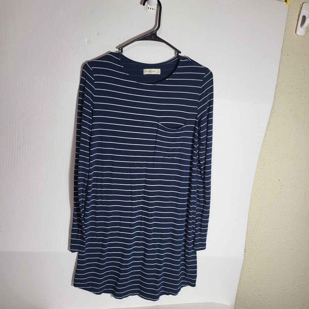 Abercrombie & Fitch Stripe Shirt Dress Blue Stretch Long Sleeve Pocket Womens S